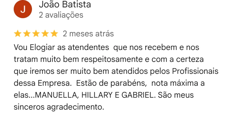 Avaliação cinco estrelas no Google da unidade Freguesia do Ó