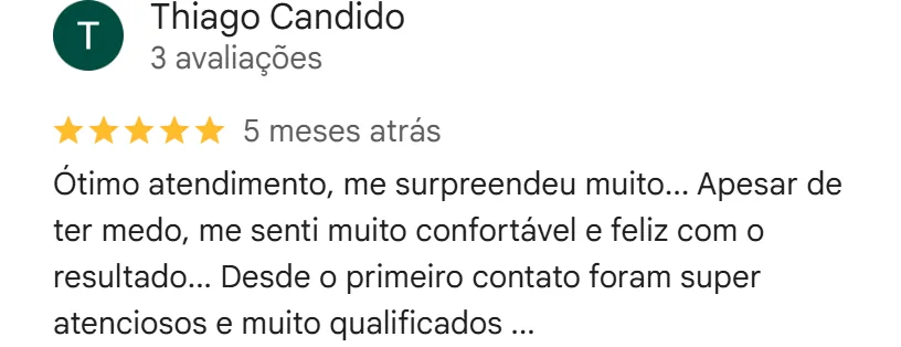 Avaliação cinco estrelas no Google da unidade Casa Verde